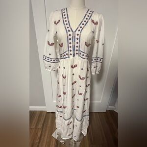ba&sh Style Embroidered Boho Midi Dress Size L Open Back White